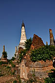 Inle Lake Myanmar. Indein, a cluster of ancient stupas  ruined and overgrown with bushes, just behind the village. 